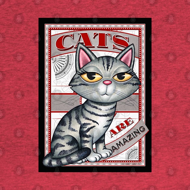 Cute Gray Tabby with gray, red,black, Cats are Amazing by Danny Gordon Art